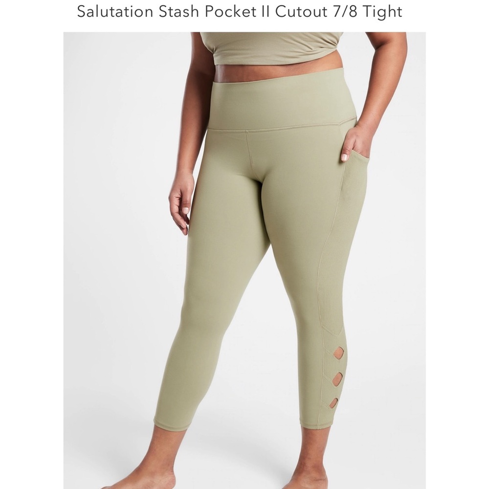 Athleta Salutation Stash Pocket ll Sage Green Cutout 7/8 Leggings NWT SZ 1X